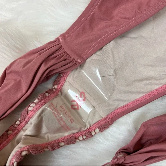 New PilyQ Lace Fanned Bikini Bottoms Rose Large - Picture 3 of 5